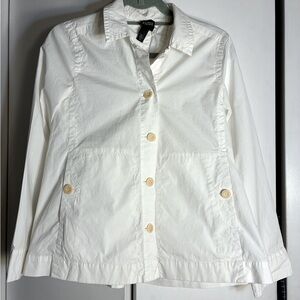 Eileen Fisher Cotton White Button Up Shirt Jacket Crisp Corpcore Quiet Luxury XS